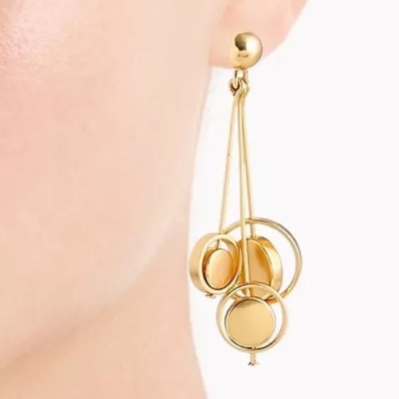 J. CREW Women’s Orb Drop Circle Dangle Earrings Shiny Burnished Gold W/ Dust Bag - Picture 4 of 4